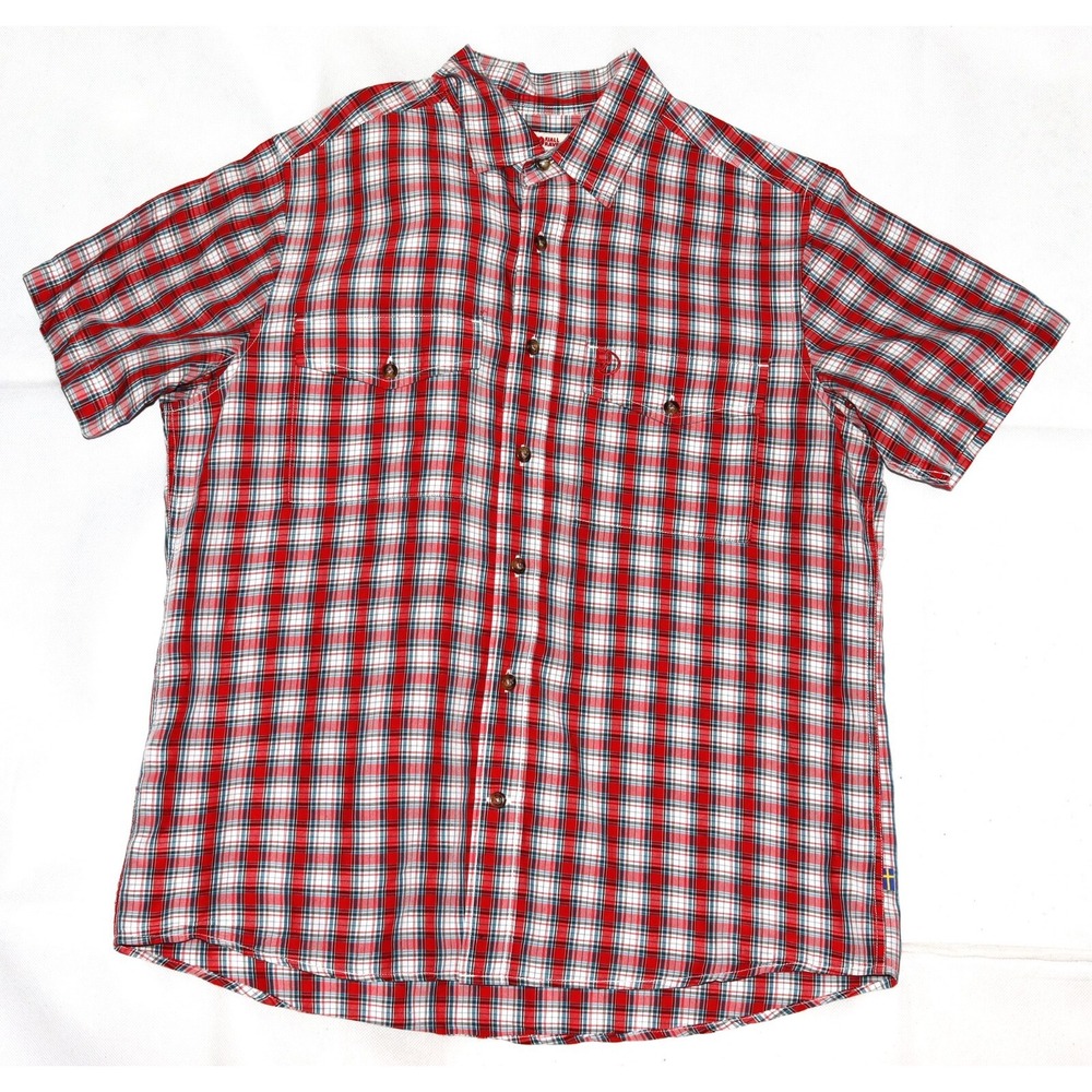 Fjallraven Abisko Cool Men's Short Sleeve Button Front Plaid Shirt Size Medium‎